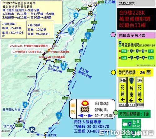 ▲▼萬里溪堰塞湖發佈紅色警戒，萬里溪橋同步實施預警性封閉。（圖／公路局提供，下同）