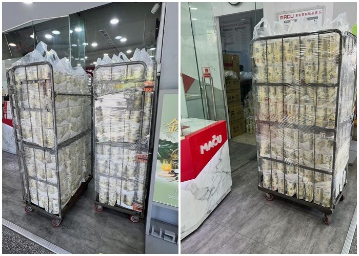 ▲▼一名網友直擊麻古茶坊一次出貨整車手搖飲,畫面曝光吸引超過6萬人按讚,網友全看傻。(圖/網友hcl0910_提供,請勿隨意翻拍,以免侵權。)