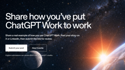 OpenAI再推限時獎勵！分享ChatGPT Work使用心得可領100美元額度