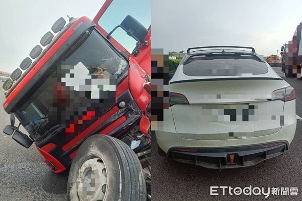 ▲▼一輛轎車在國道1號上行駛時，突然停在內線，害後方撞成一團。（圖／記者唐詠絮翻攝）