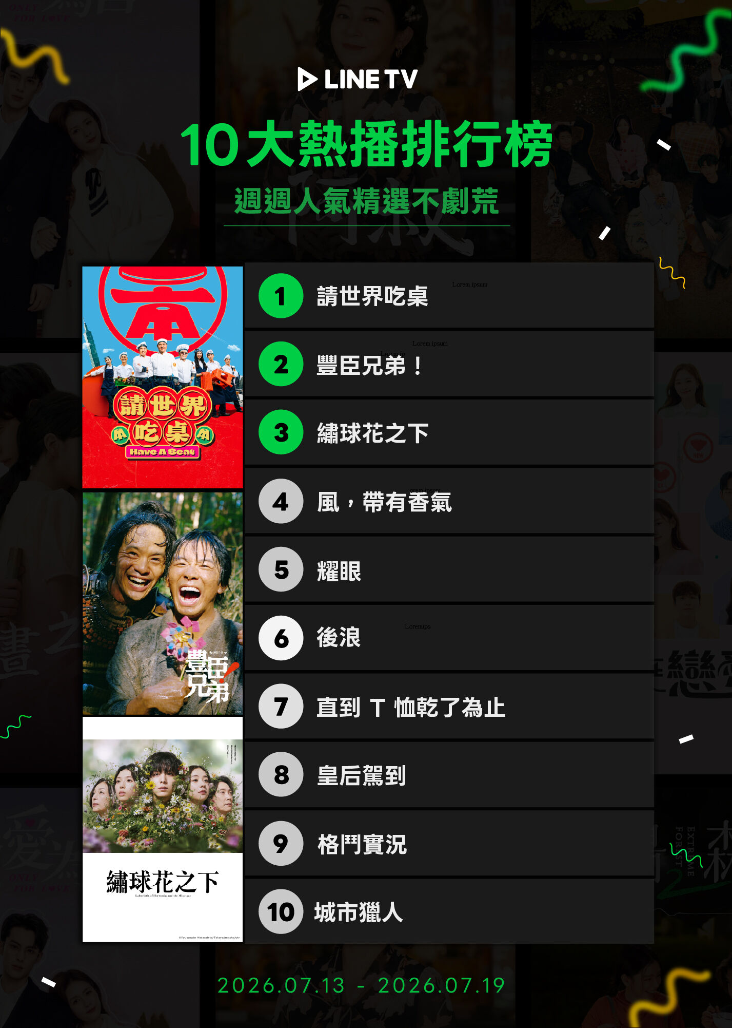 ▲▼LINE TV收視週榜（7/13-7/19）。（圖／LINE TV提供）
