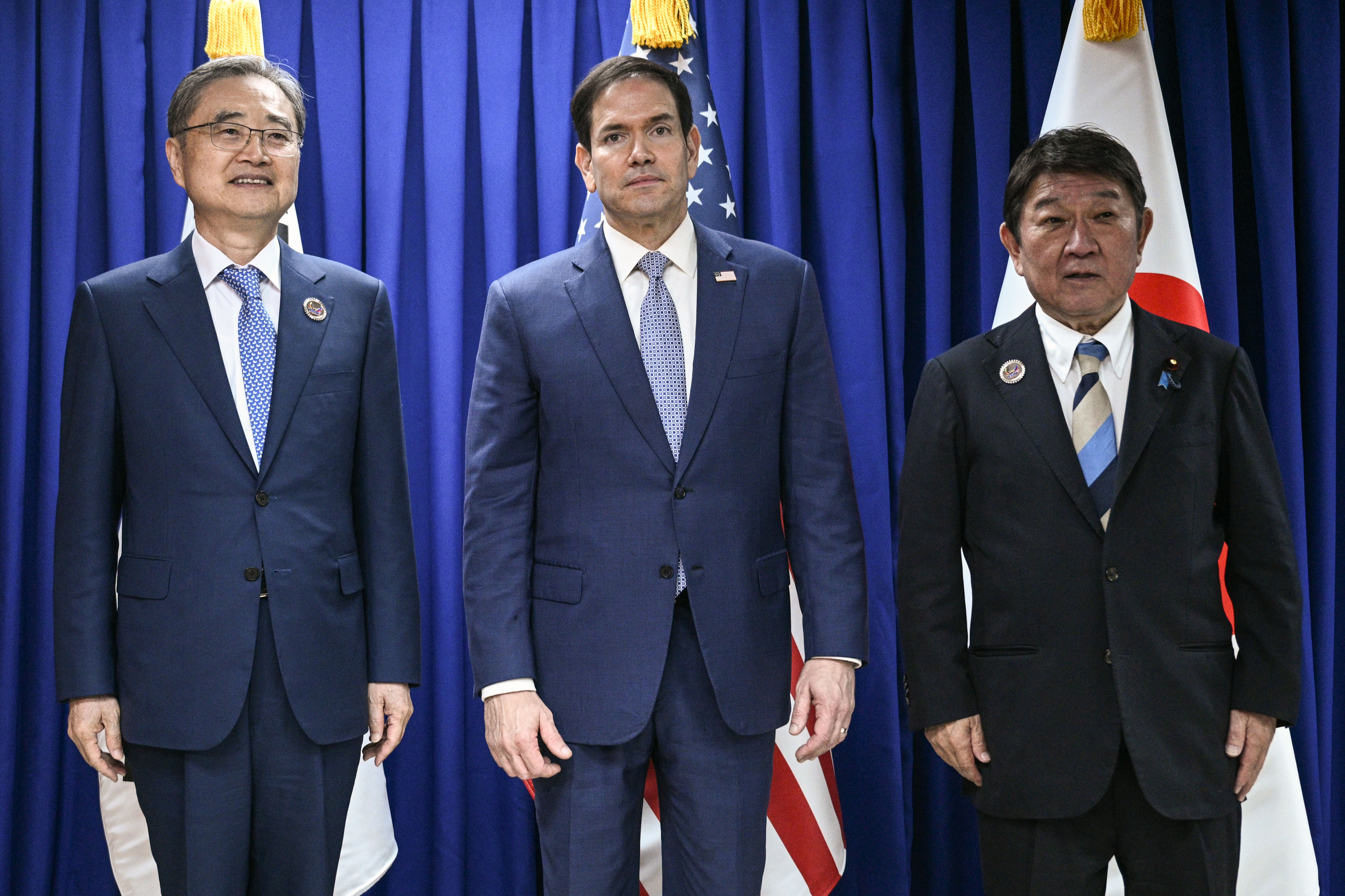 ▲▼南韓外交部長趙顯、美國國務卿盧比歐、日本外務大臣茂木敏充22日在菲律賓馬尼拉進行會談。（圖／達志影像／美聯社）
