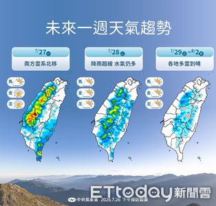 明天午後中部以北防豪雨　熱帶低壓最快一周內生成