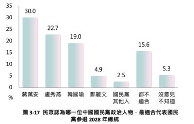 台灣勵志民調／誰適合代表藍營選2028？蔣萬安30%居冠　盧韓緊追