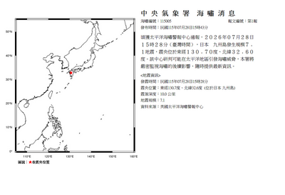 快訊／日本7.1強震　氣象署發「海嘯消息」：密切監視影響