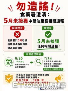 遭爆5月就知中聯油案　食藥署駁：當時未接獲任何通報