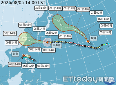 白海豚路徑偏西修正　影響台灣時間將拉長