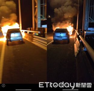 國5深夜火燒車!轎車引擎室突竄火「烈焰吞噬車頭」 3人驚險逃生