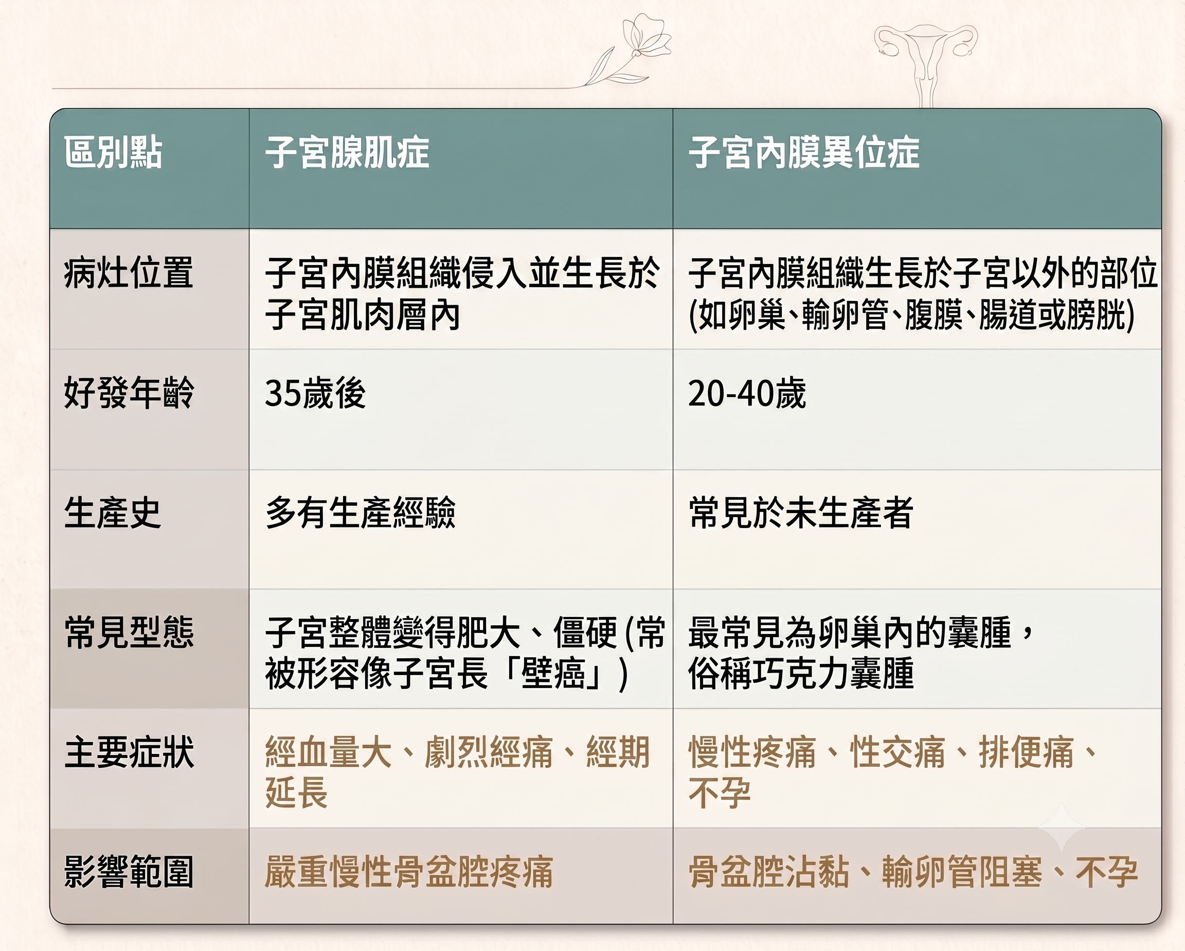▲▼4種經痛解析。（AI協作圖／記者李佳蓉製作，經編輯審核）