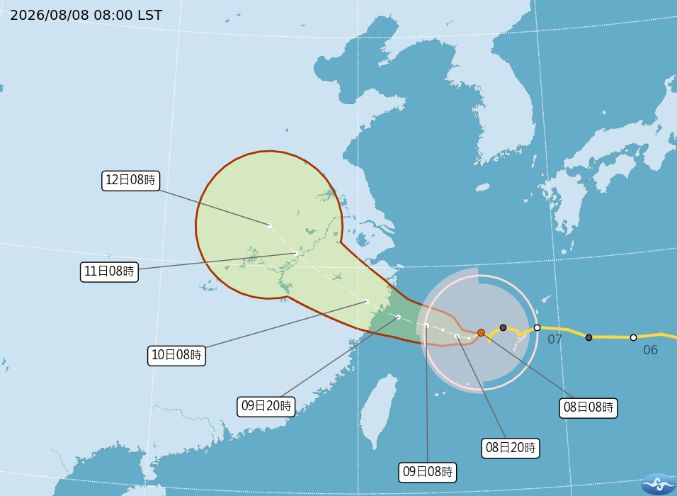 ▲▼白海豚颱風0800最新路徑。（圖／氣象署提供）