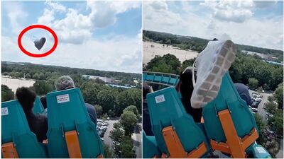 搭雲霄飛車竟遭「飛鞋砸臉」　他下秒神手接住嗨翻
