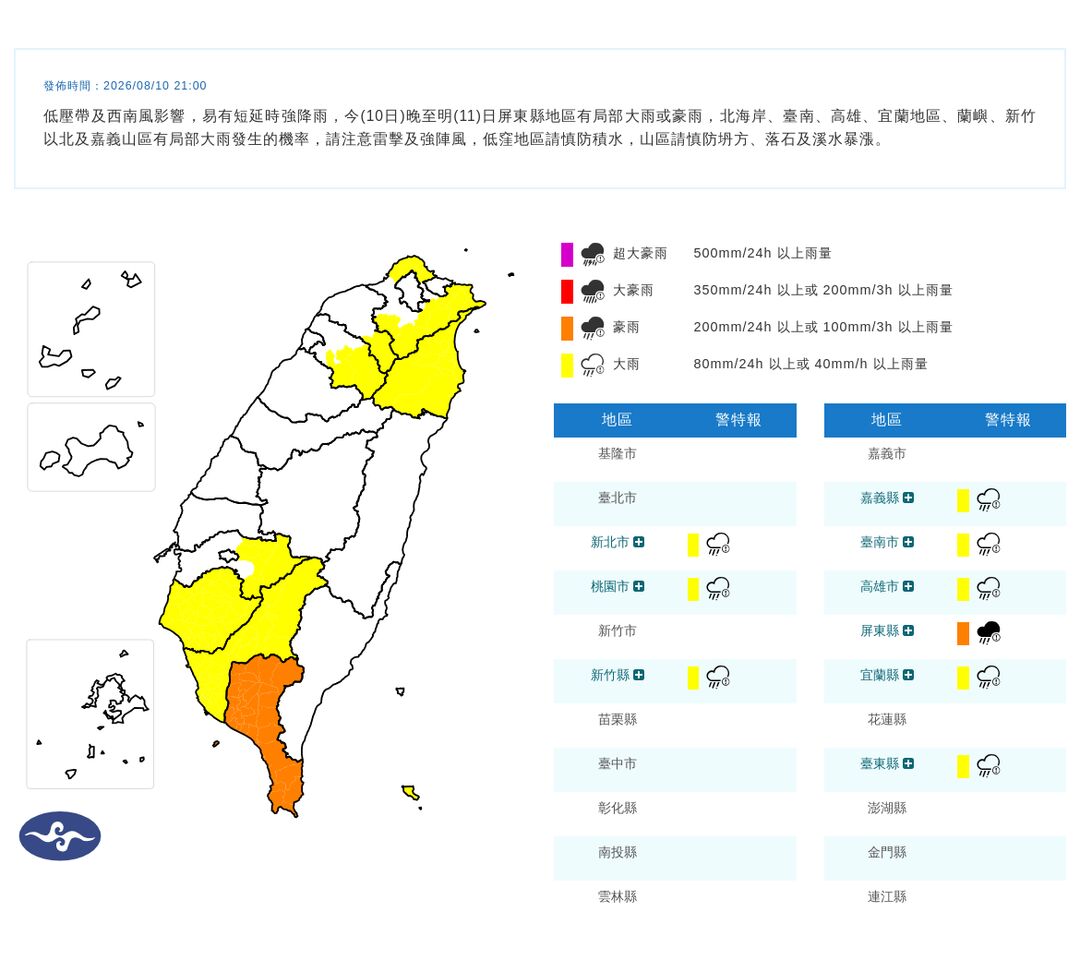 ▲大雨特報
