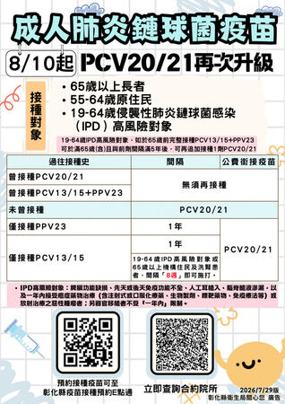 ▲肺炎鏈球菌疫苗開打。（圖／彰化縣衛生局提供）