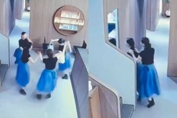 ▲店員們轉圈圈歡呼。（圖／翻攝自X）