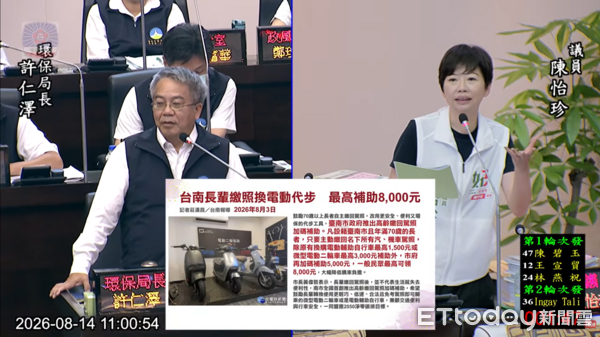 ▲市議員陳怡珍要求市府加強高齡繳回駕照加碼補助宣導，並評估明年持續辦理。（記者林東良翻攝）