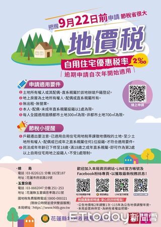 ▲花蓮稅務局提醒，把握9 ／22前申請自用住宅優惠稅率。（圖／花蓮稅務局提供，下同）