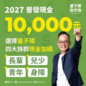 賴清德全民普發1萬 童子瑋宣布:我當選基隆市長4大族群現金加碼