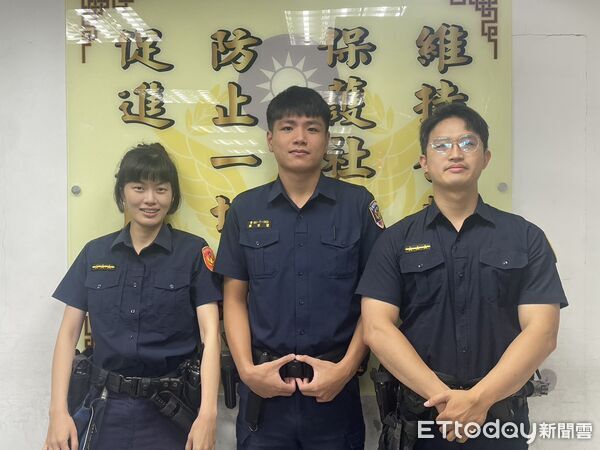 ▲萬華青年路派出所警員吳源智、劉亭妤及警專實習生蔡家豐，協力逮捕通緝犯邱男 。（圖／記者張君豪翻攝）