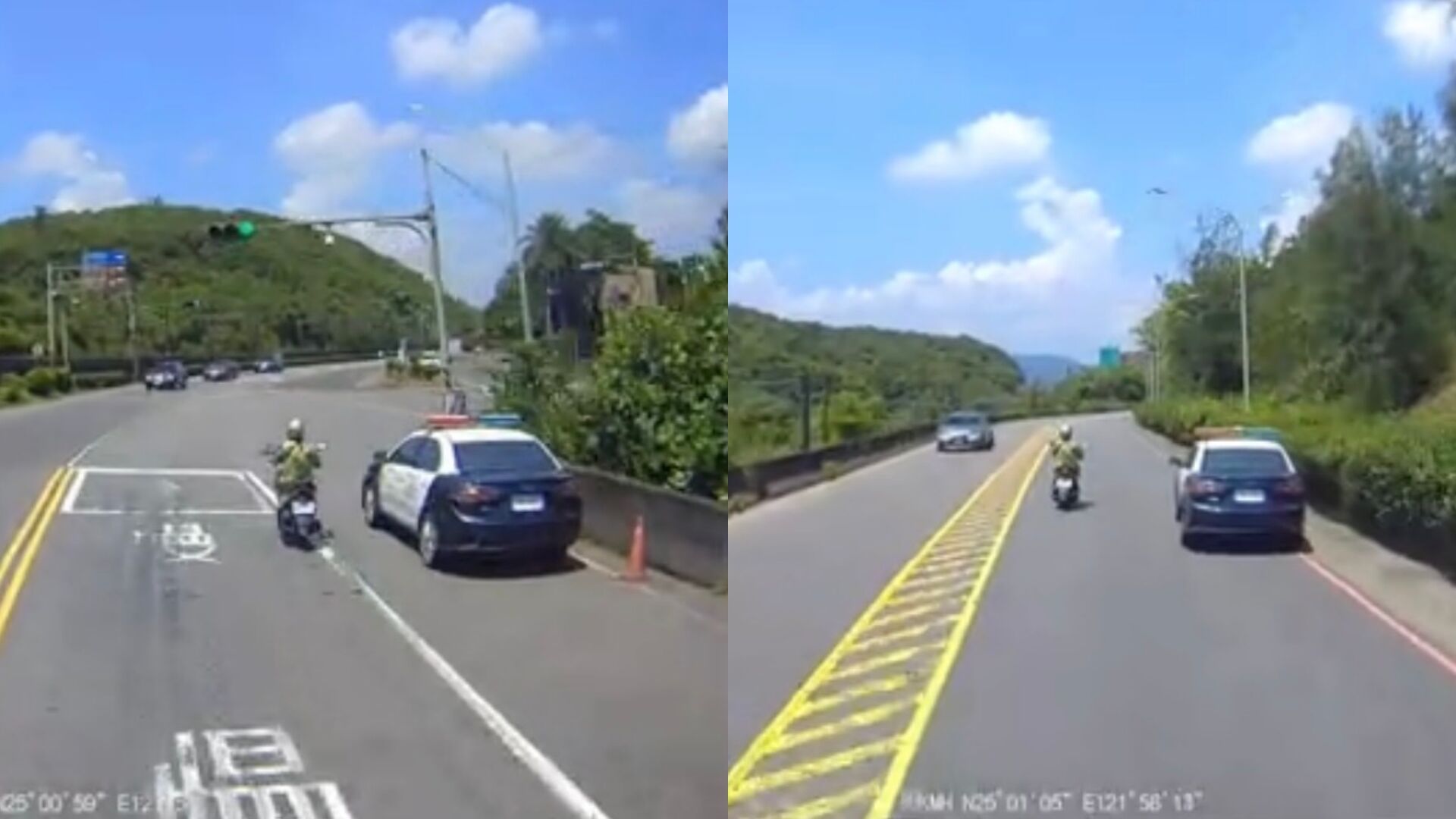 ▲貢寮阿嬤闖紅燈又逆向！遭警攔查竟繞警車2次。（圖／TikTok／user150238763067302授權提供）