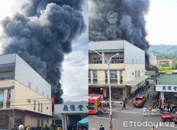 ▲南投縣竹山鎮生產知名冬筍餅的日香食品今日上午發生大火。(圖/記者高堂堯翻攝)