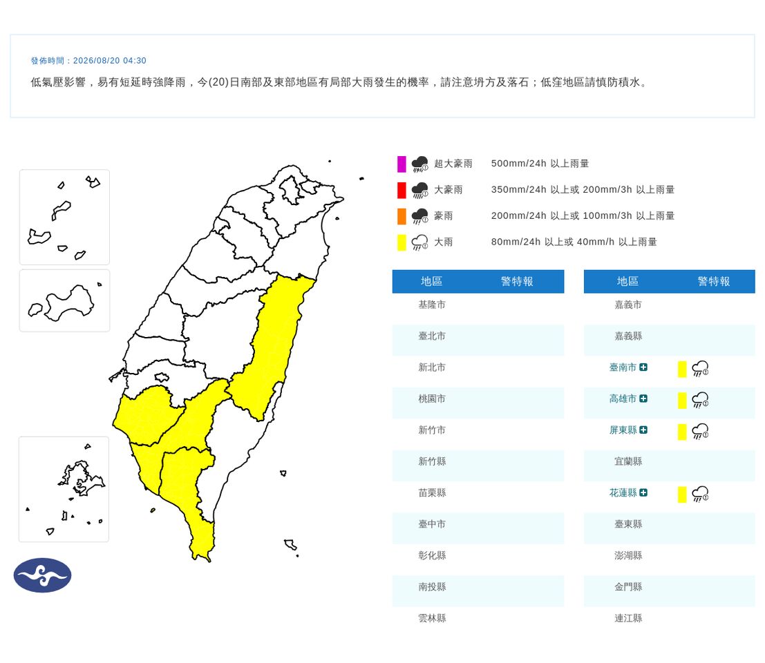 ▲大雨特報