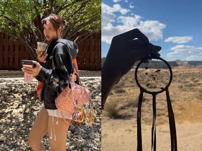 Lisa好會！粉色後背包掛滿吊飾　捕夢網變身「旅途幸運符」