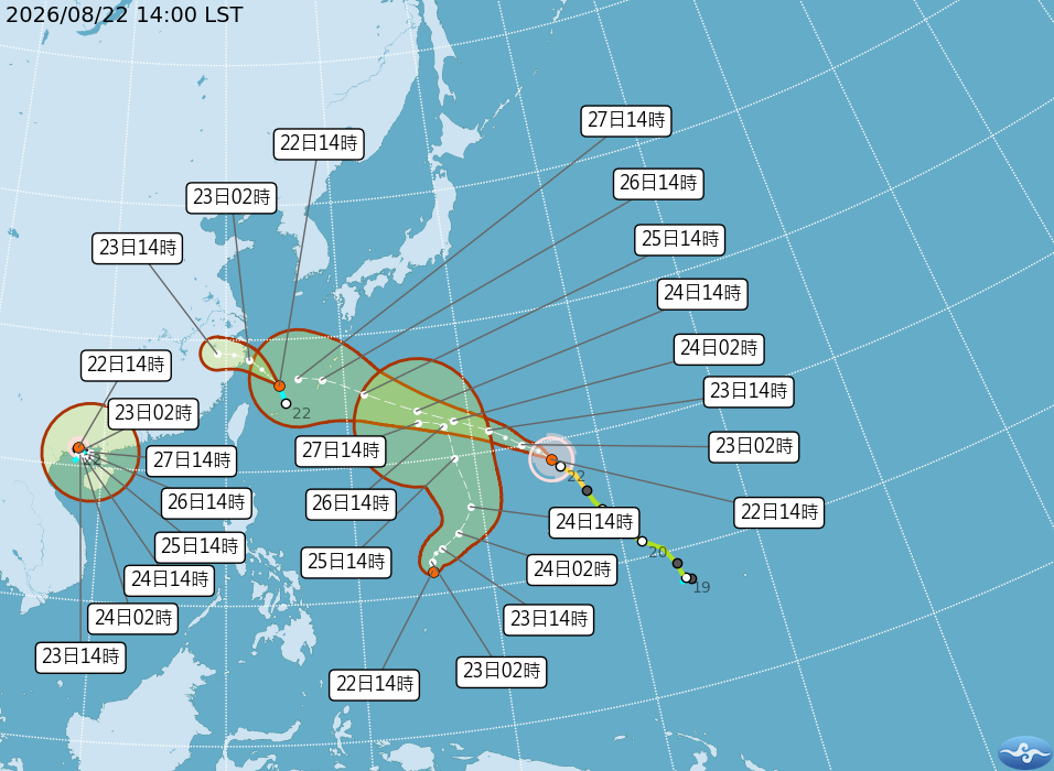 ▲▼海面上有四個熱帶系統。（圖／氣象署提供）