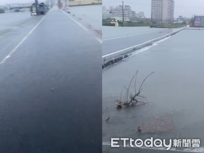 快訊/暴雨炸出汪洋!高雄大寮水溝倒灌湧入路面畫面曝