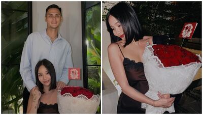 陳芳語慶祝交往1周年穿超辣!「高衩被看光美腿」解放低胸依偎洋男友