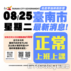 快訊／降雨量未達標！　台南市府宣布：25日正常上班上課