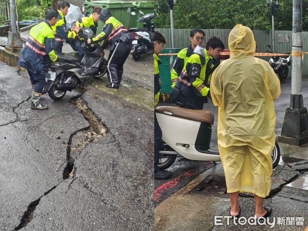 ▲▼ 雨彈狂炸！高雄楠梓大樓旁「地基掏空」　路面崩裂居民嚇壞。（圖／記者吳世龍翻攝）