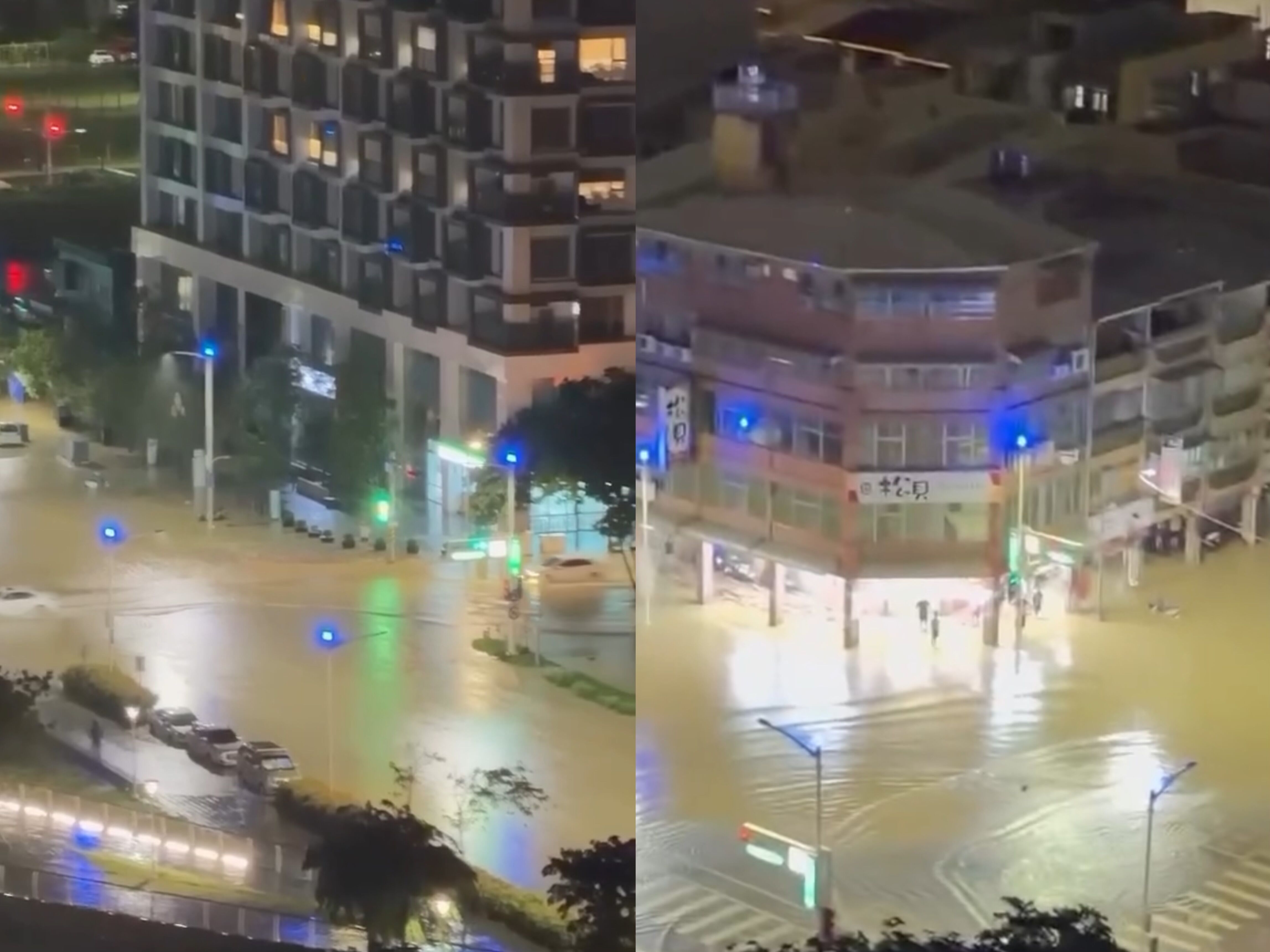 ▲▼ 高雄暴雨狂襲！美術館一帶淹一片　月子中心地下室「水淹半車高」。（圖／龍水里里長初學霖提供）