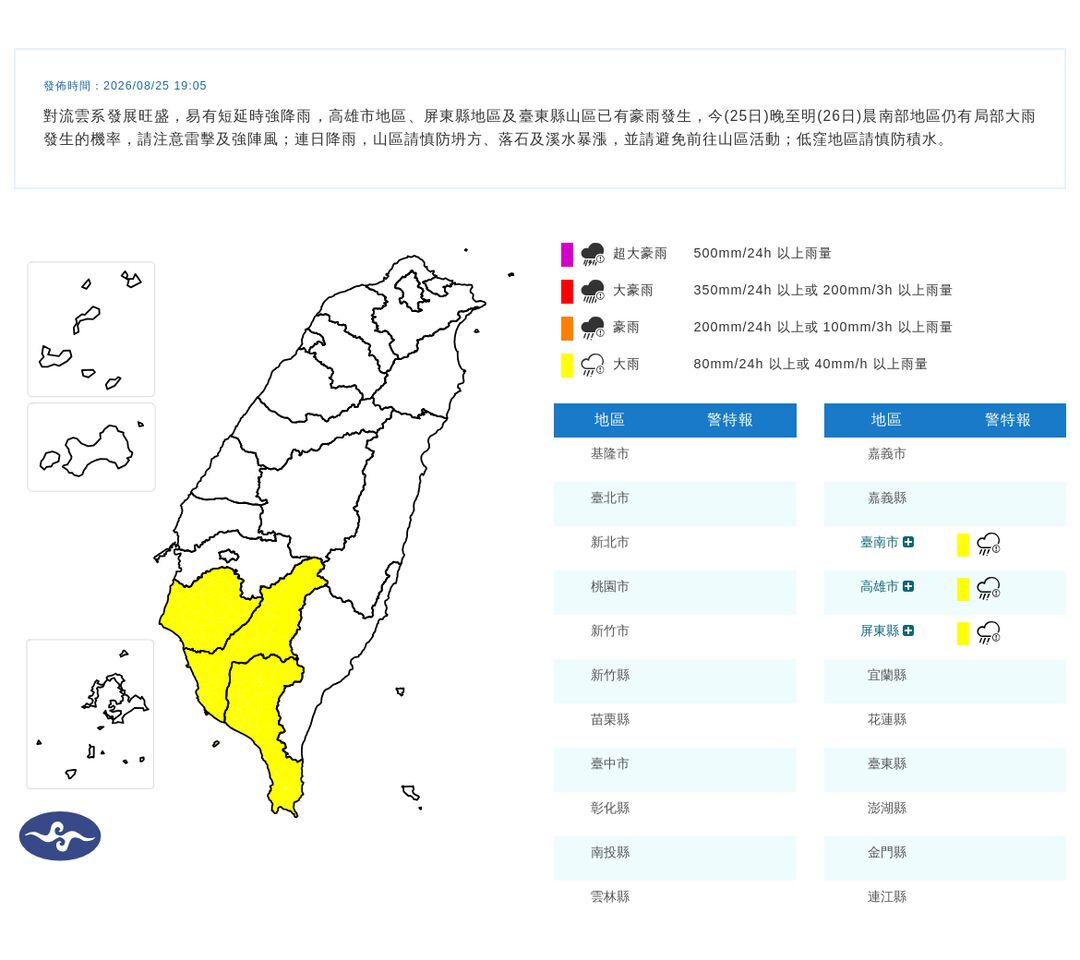 ▲大雨特報