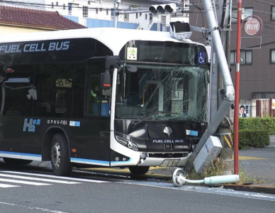 日公車司機「揮手打蚊子」失控暴衝!撞上號誌桿 乘客慘流鼻血