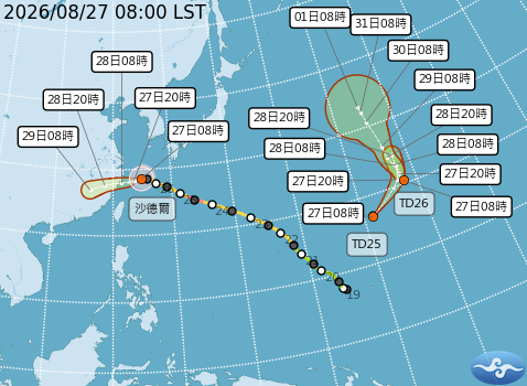▲▼颱風及熱低路徑。（圖／氣象署提供）