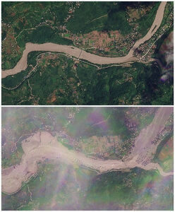 尼泊爾「土石流吞村」前後對比衛星照曝光 河道寬一倍