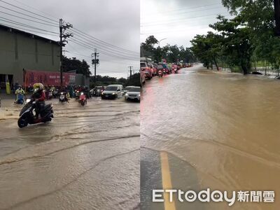 咕嚕咕嚕!高雄清晨炸雨彈...淹到小腿肚 機車族涉水狼狽上班
