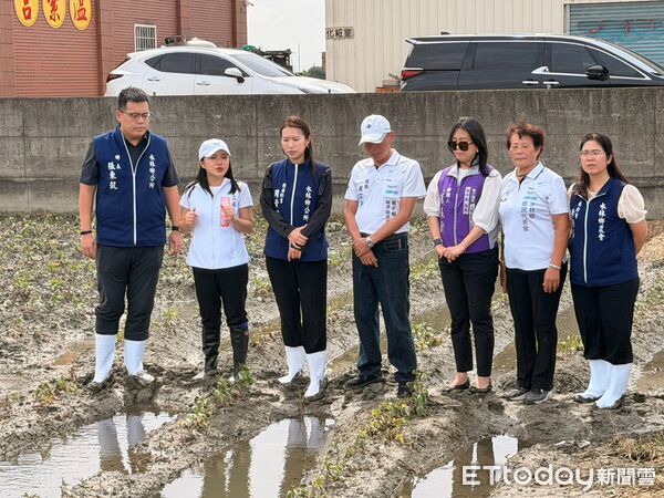 ▲立委張嘉郡28日前往水林鄉勘查甘藷農損，農田受到豪雨影響積水，要求中央加速災損查報及天然災害救助。（圖／記者游瓊華翻攝）