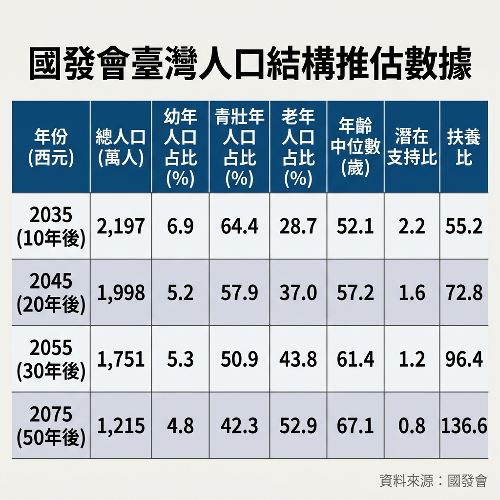 ▲▼國發會發布「中華民國人口推估（2026年至2075年）」。（AI協作圖／記者董美琪製作，經編輯審核）