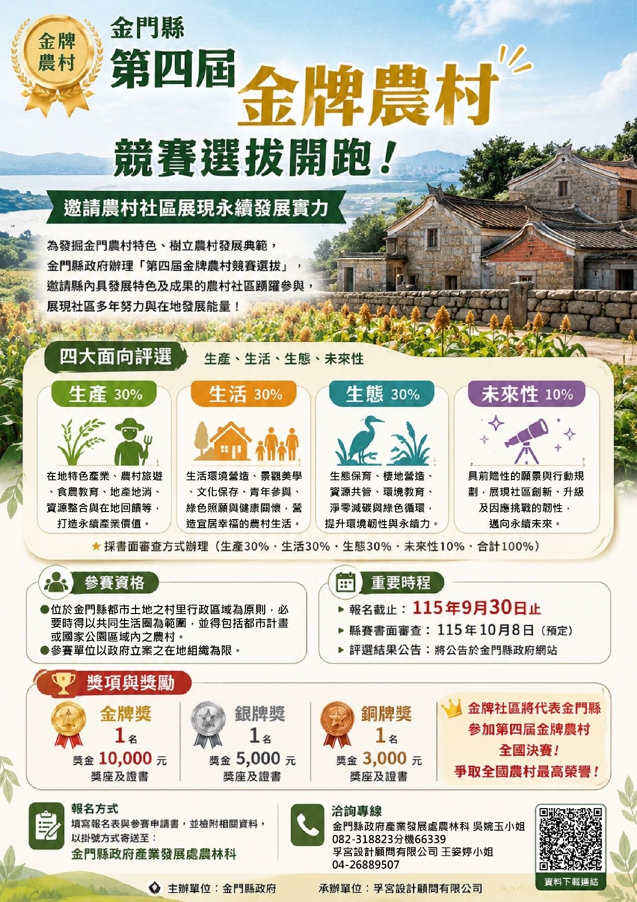 金門第4屆金牌農村競賽開跑 9月底前受理社區報名