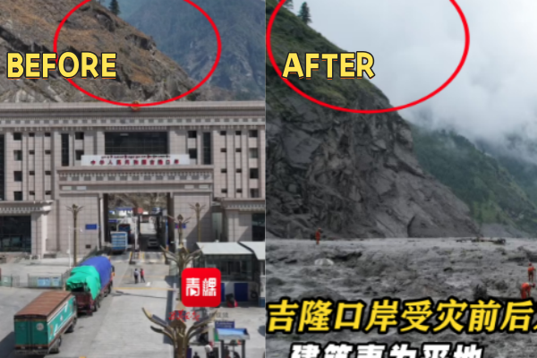 ▲▼吉隆口岸大樓被「夷為平地」。（圖／翻攝自微博）