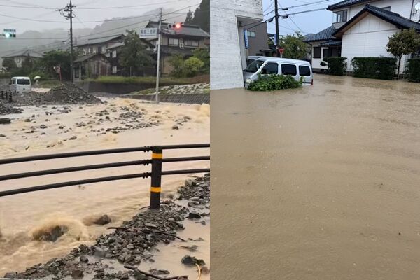 ▲▼日本福井「毀滅性大雨」！路面變汪洋畫面曝　下令24萬人立即避難。（圖／翻攝自X）