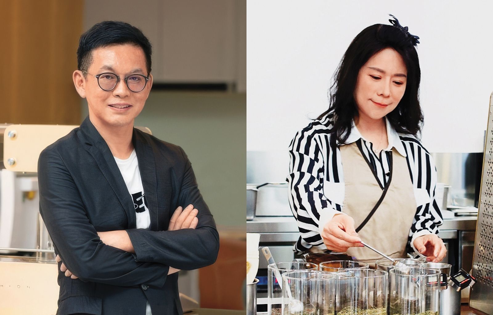 吃茶三千創辦人王國良（左圖）與妻子林惠娟聯手創立全球茶飲王國，如今卻因婚姻生變，走上官司爭產之路；林惠娟（右圖）和先生王國良以街邊店「喫茶小舖」起家，又創立高端品牌「吃茶三千」，自己也常親自出馬宣傳。（翻攝Linkedin、吃茶三千官網）