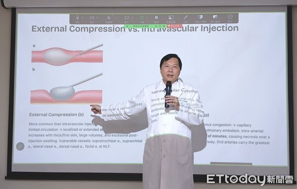 ▲藝群醫學美容集團在台南總部舉辦醫美醫師培訓營，由王正坤針對全台23家連鎖診所專任醫師進行臨床教學。（記者林東良翻攝，下同）