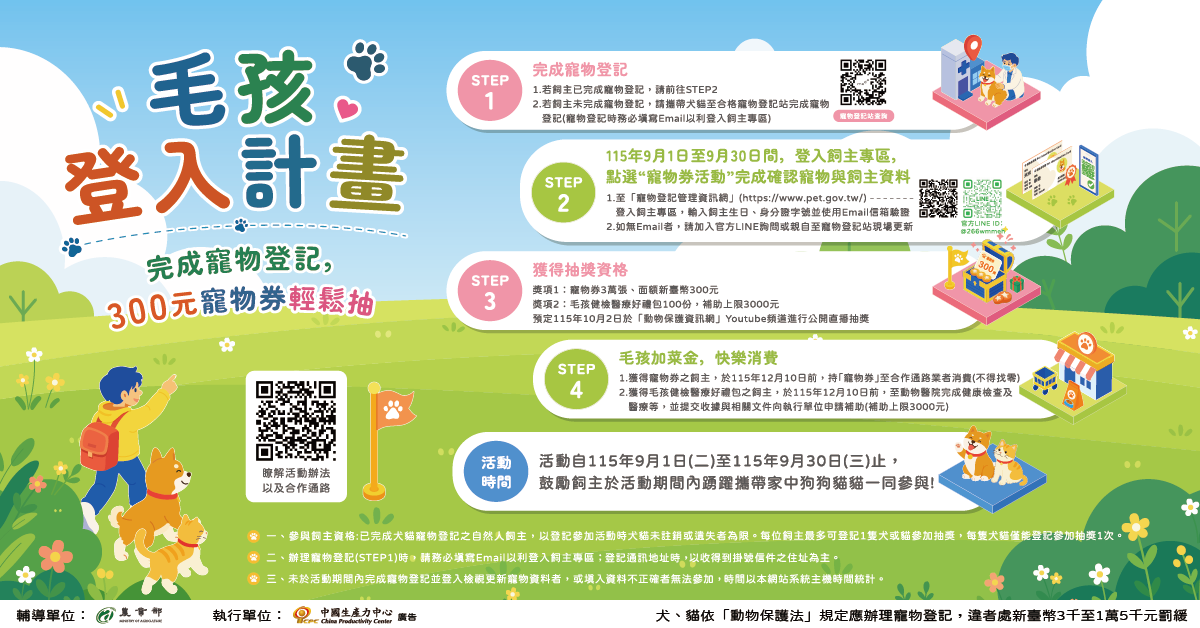 ▲▼寵物,寵物登記,貓,狗,毛孩登入計畫,農業部,抽獎,健檢。（圖／農業部提供）