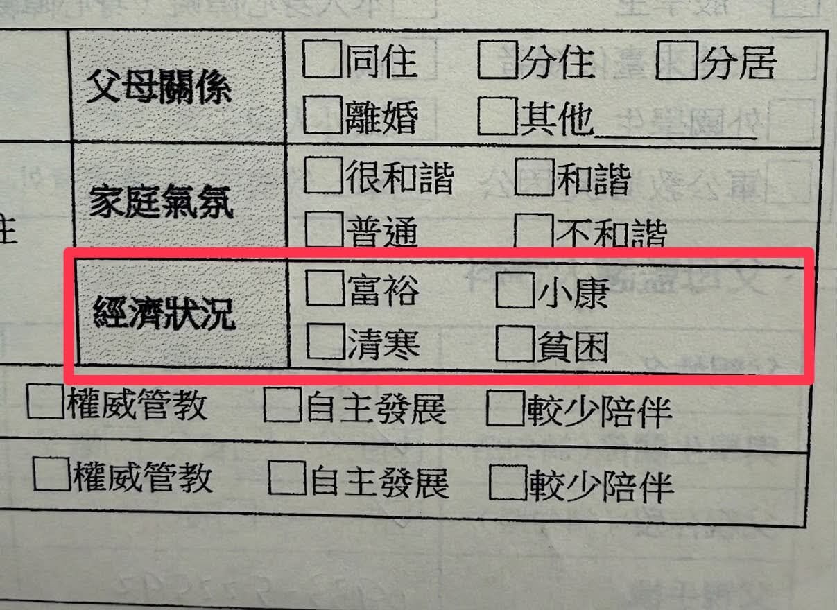▲家境調查表。（圖／翻攝自Threads）