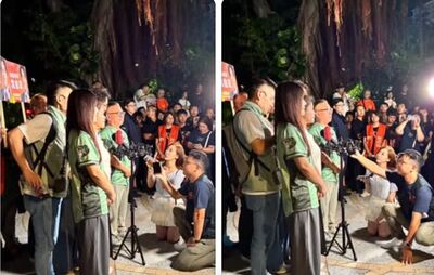 「御姐記者」跪地採訪沈伯洋爆紅! 身分曝光