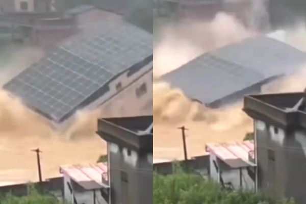 ▲三層樓住宅倒塌。（圖／翻攝自微博）