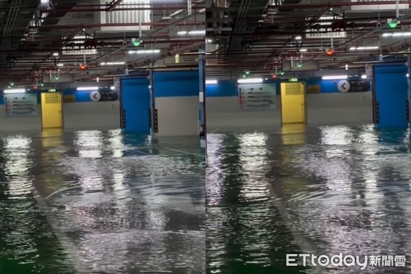 ▲▼南港車站停車場淹水。（圖／Threads網友coder.isme授權提供，請勿隨意翻拍以免侵權）