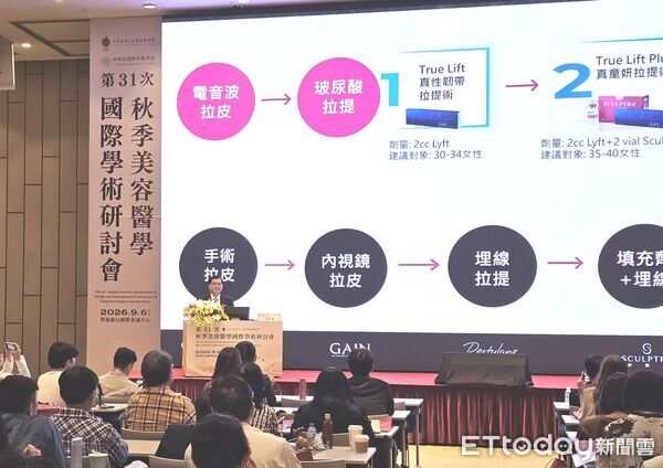 ▲中華民國美容醫學會秋季學術研討會在台北登場，王正坤醫師受邀擔任座長，主持3場臉部年輕化專題演講。（記者林東良翻攝，下同）